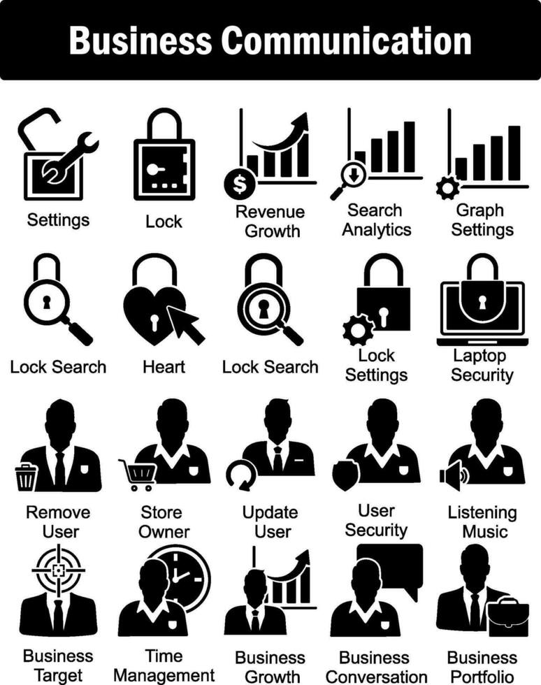 A set of 20 business icons as settings, lock, revenue growth vector