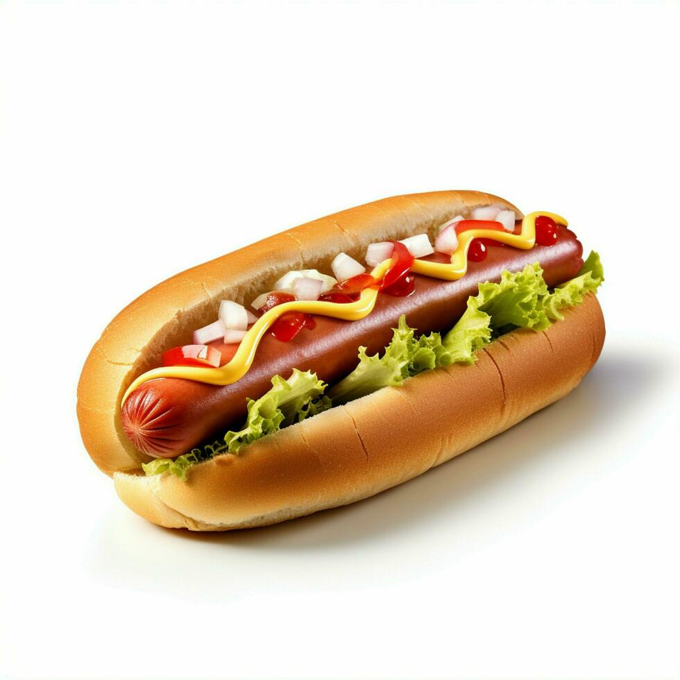 AI Generative high quality of 3D hotdog design in white background photo
