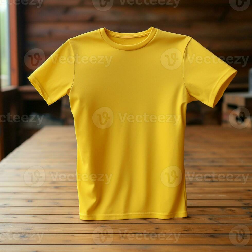 AI generative High quality blank t-shirt in yellow color, perfect to create mockup preview photo