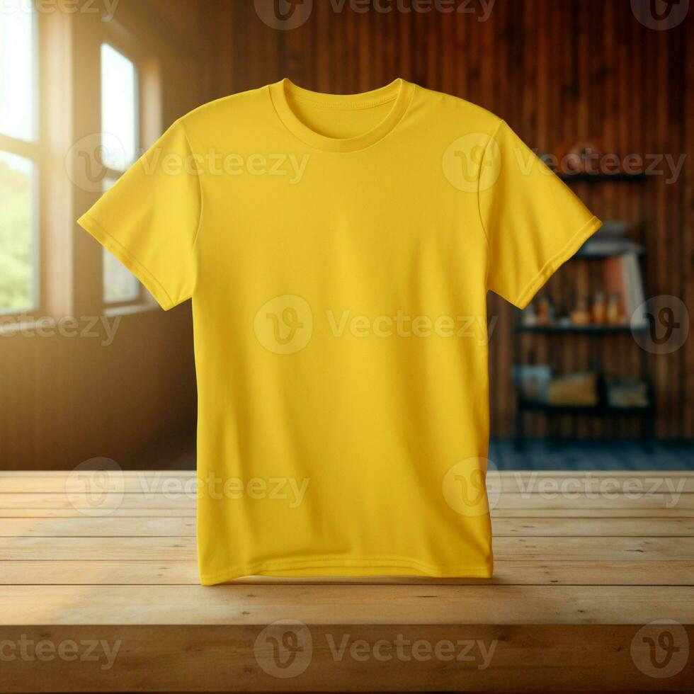 AI generative High quality blank t-shirt in yellow color, perfect to create mockup preview photo