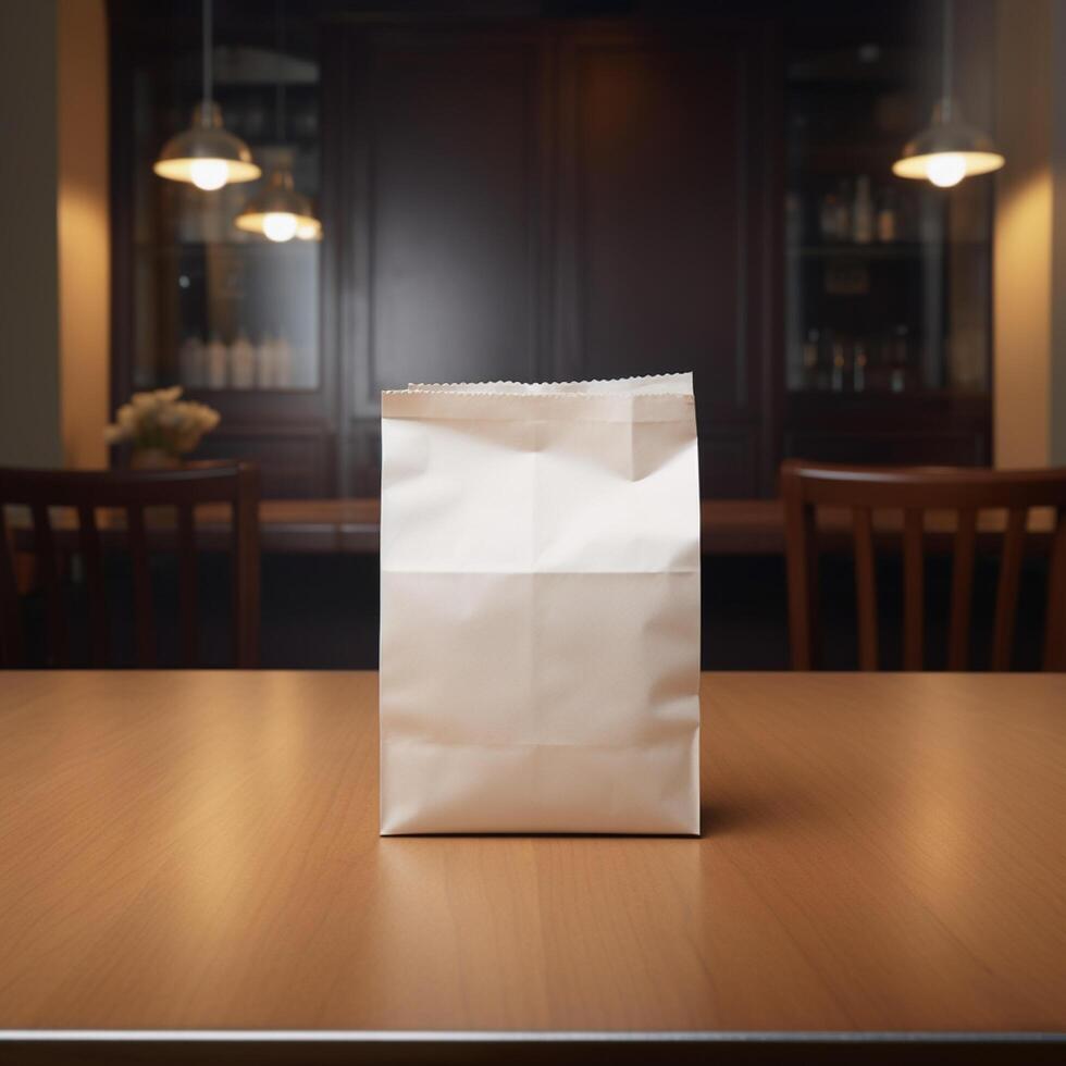 High quality photo of blank paper bag on the table