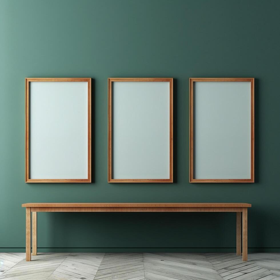 Real photo of blank wood frame hung on the walls