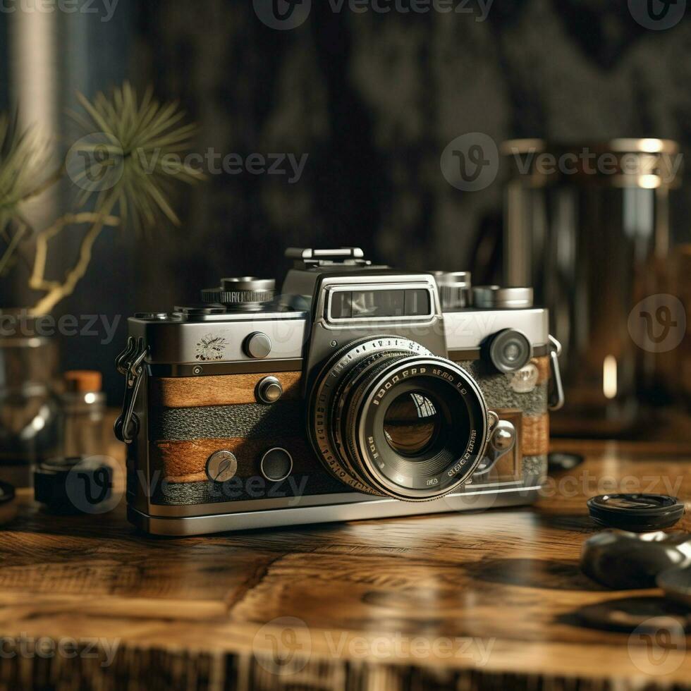 AI generative of High resolution photo of old analog camera placed on the table