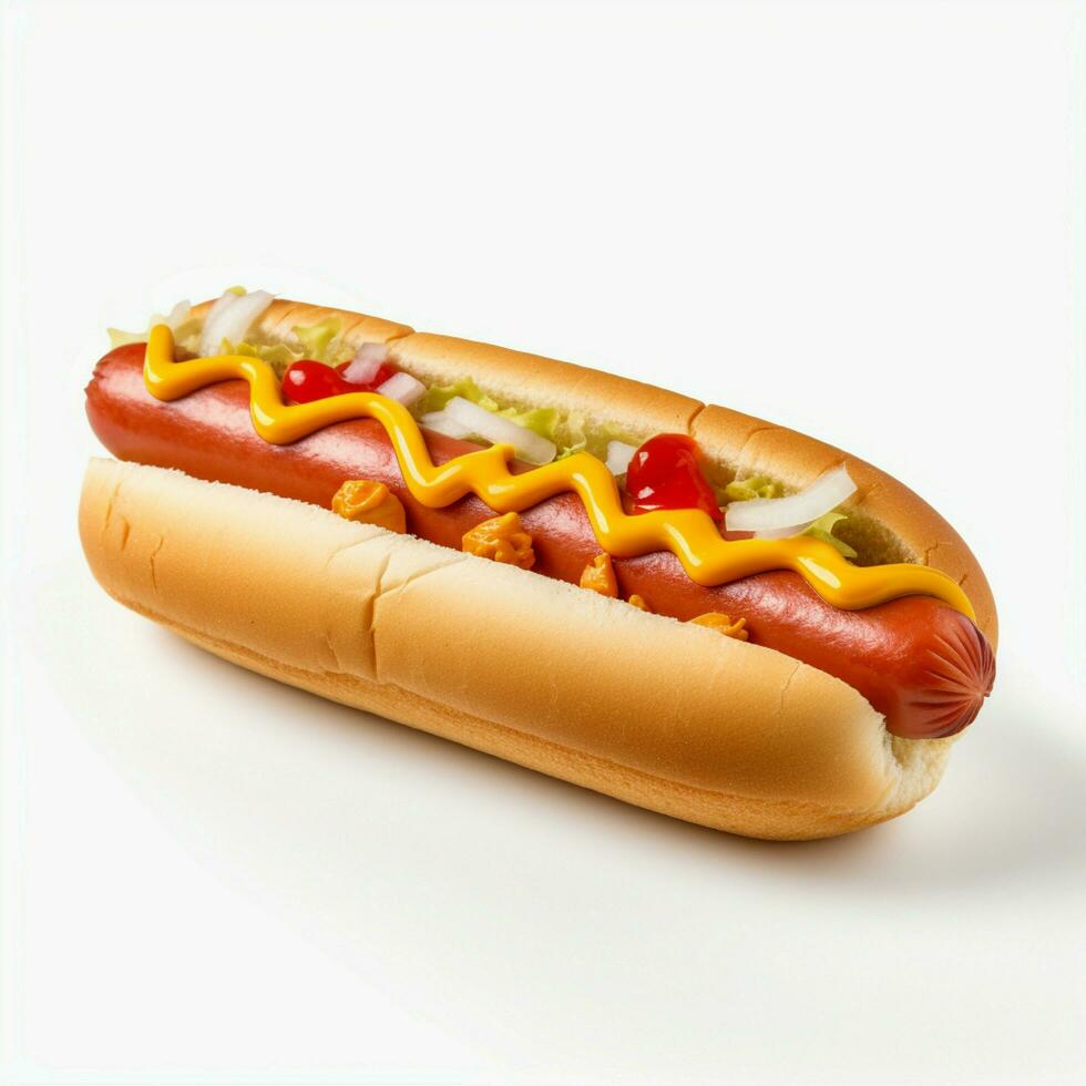 AI Generative high quality of 3D hotdog design in white background photo