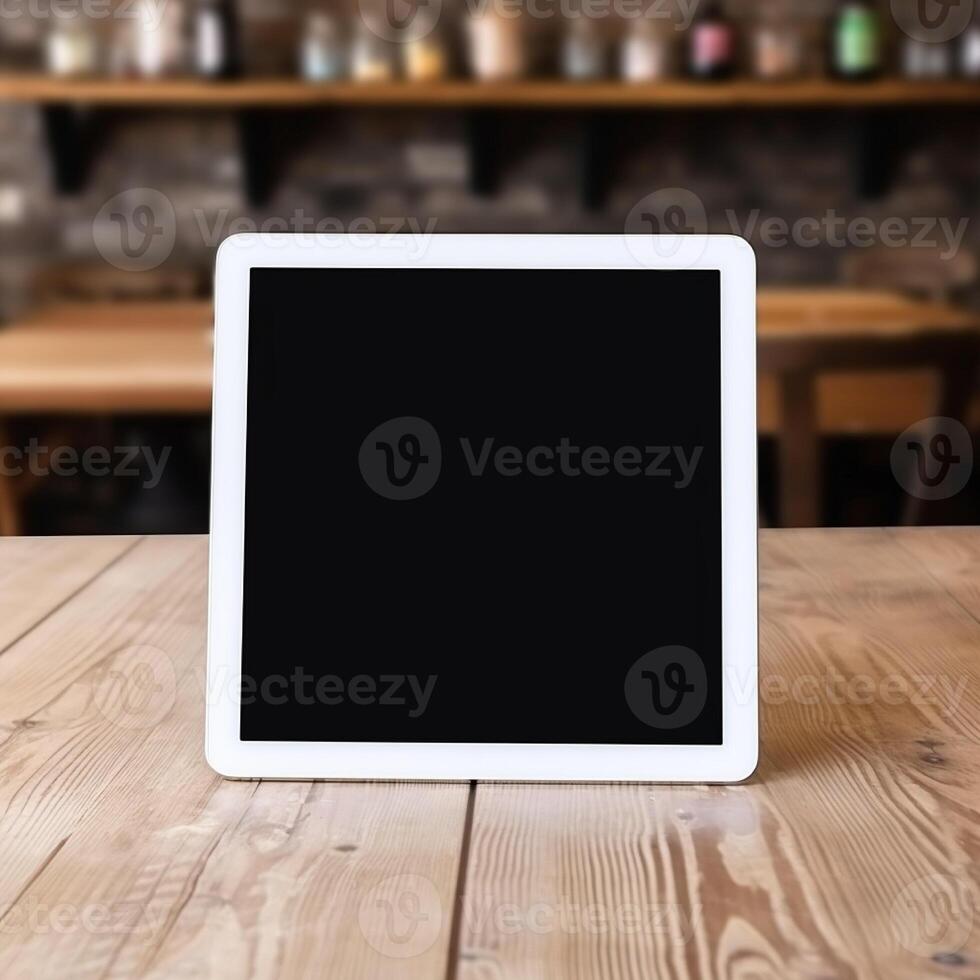 High quality photo of big tablet with blank screen on the table, perfect to create mockup preview