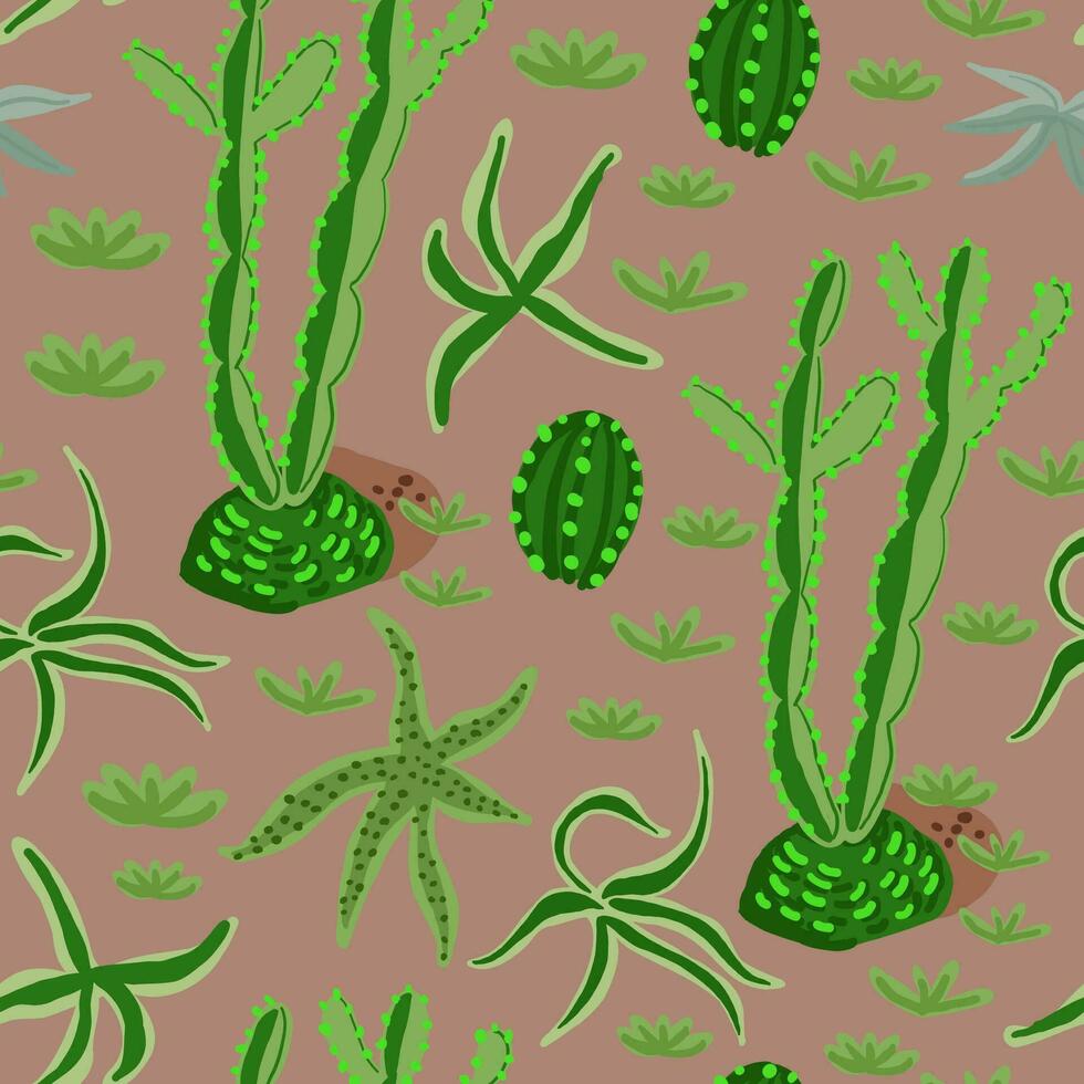 Cute hand drawn colorful cactuses and succulents seamless pattern. Baby textile background. Kids clothing pattern vector