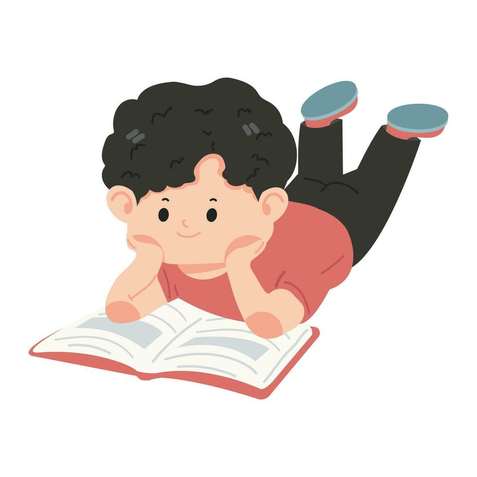 Cartoon Kid reading lying with book vector