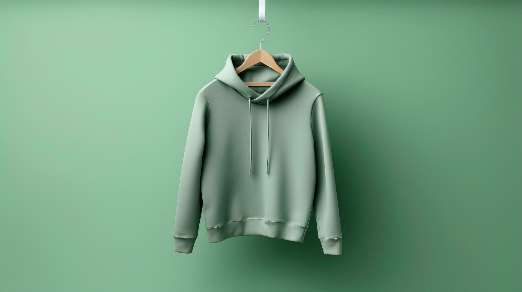 green sweater with hanger isolated on gray background Created with AI photo