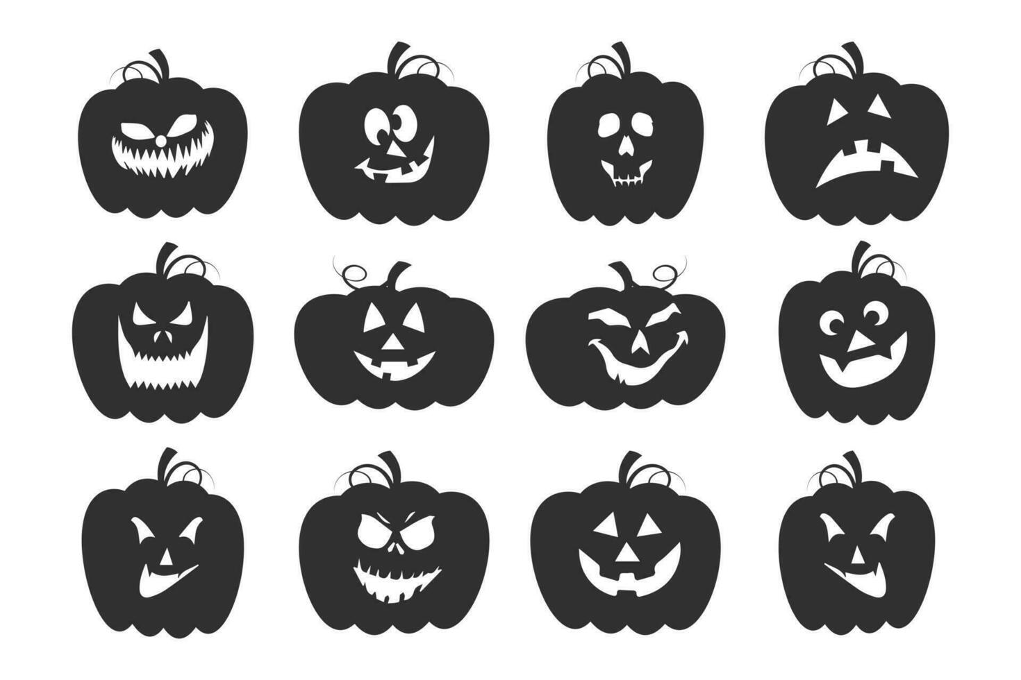 conjunto de calabazas de halloween con caras de dibujos animados. elementos de decoración festiva, vector