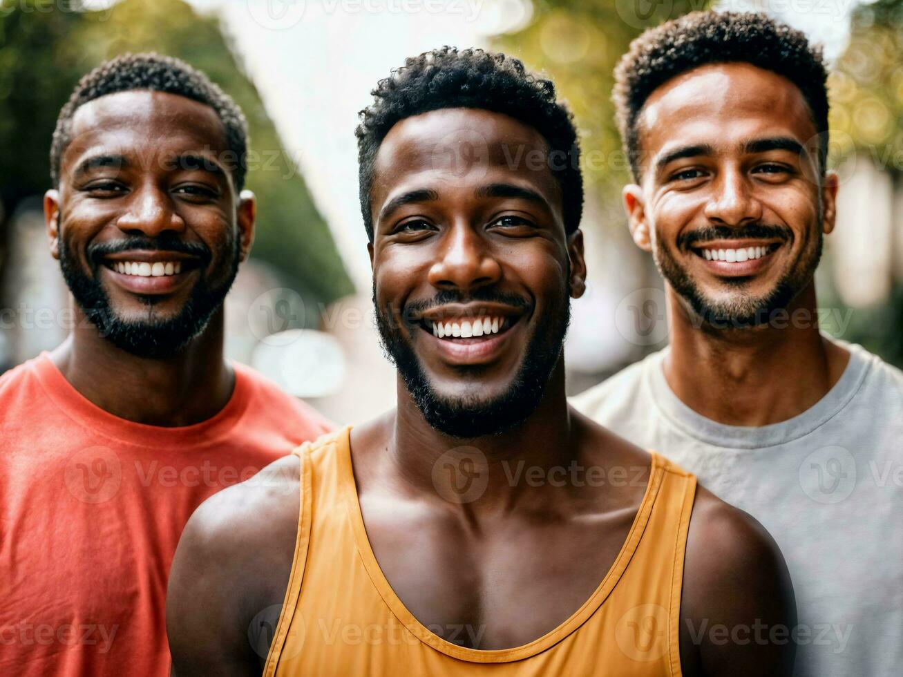 photo of group happy black strong man, generative AI
