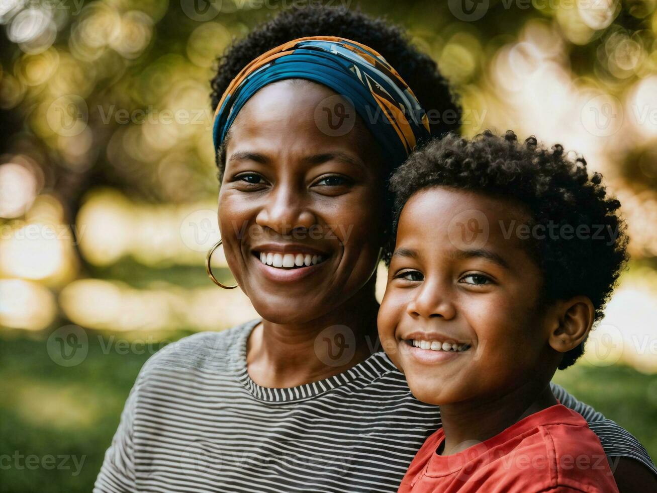 photo of happy family black mother and son, generative AI