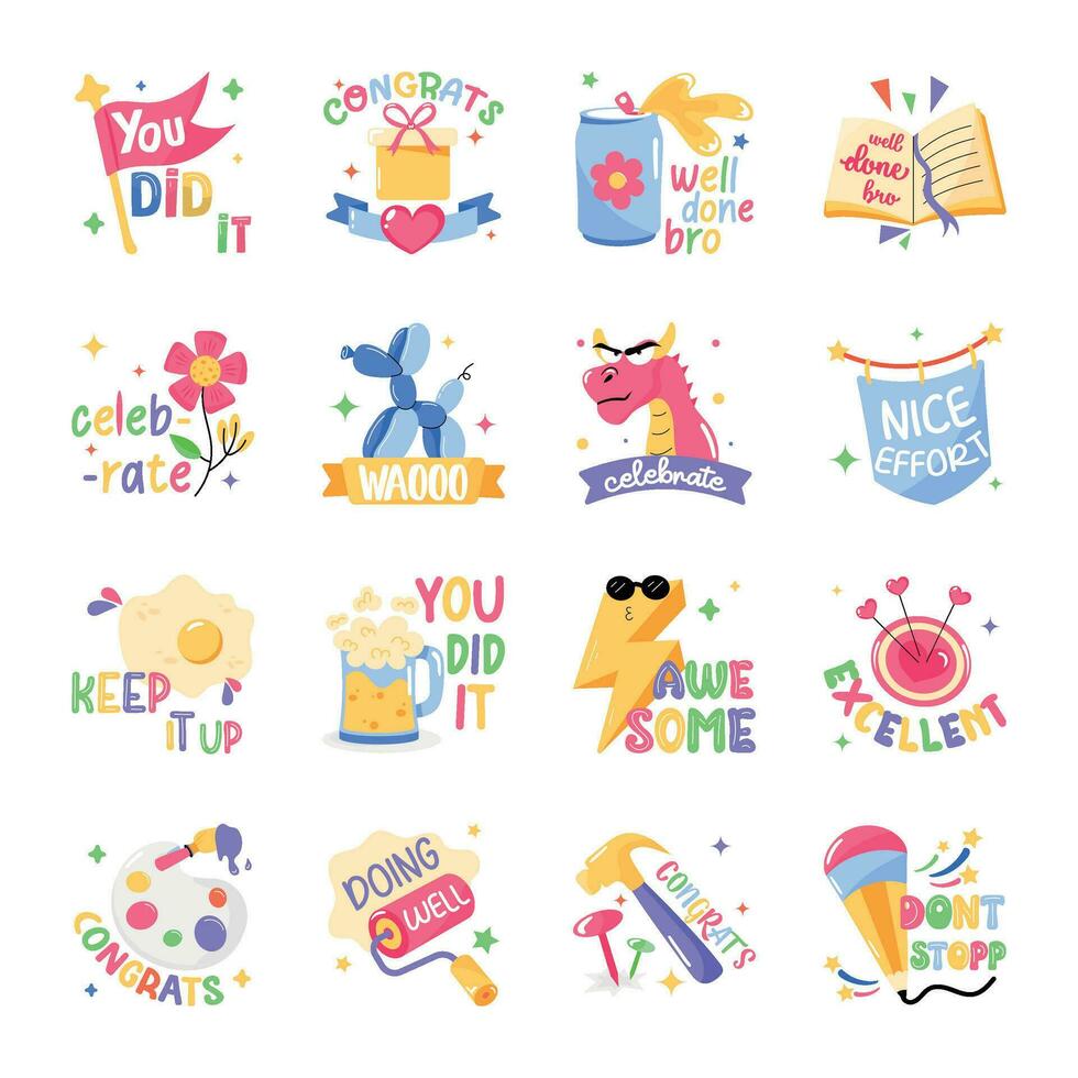 Bundle of Rudiments Flat Stickers vector