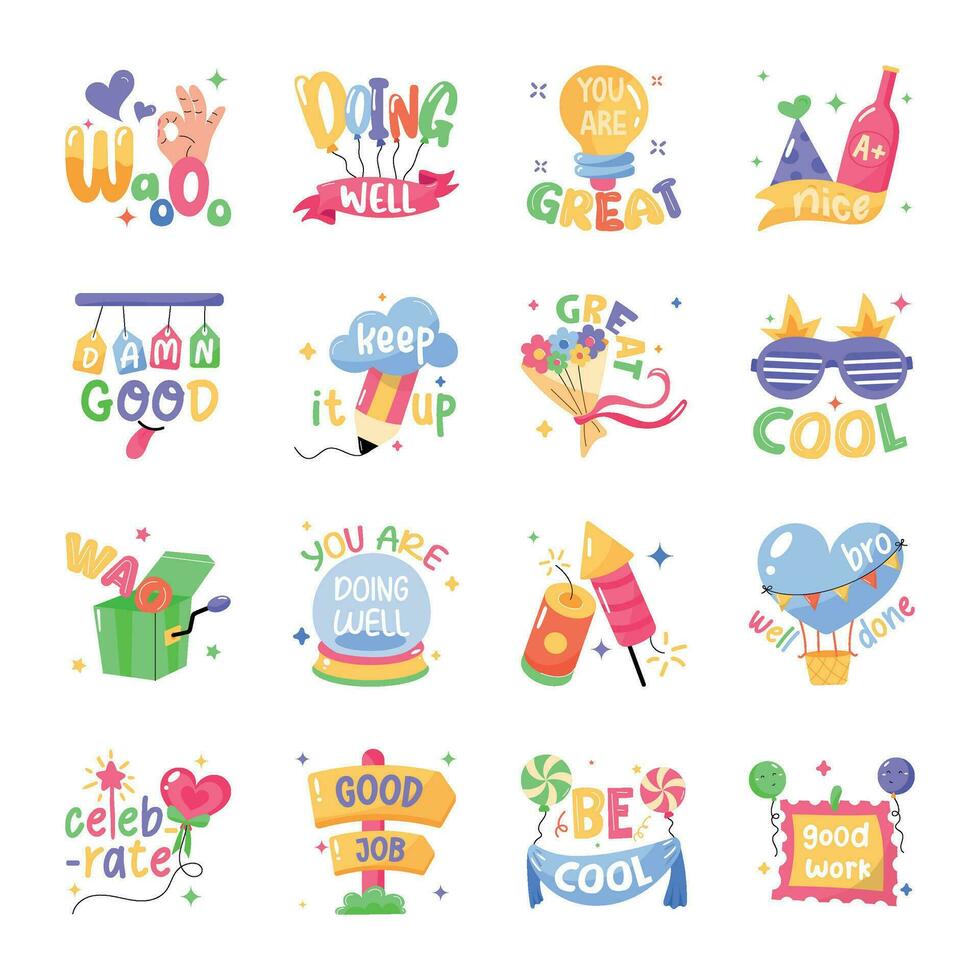 Trendy Pack of Alphabets Flat Stickers vector