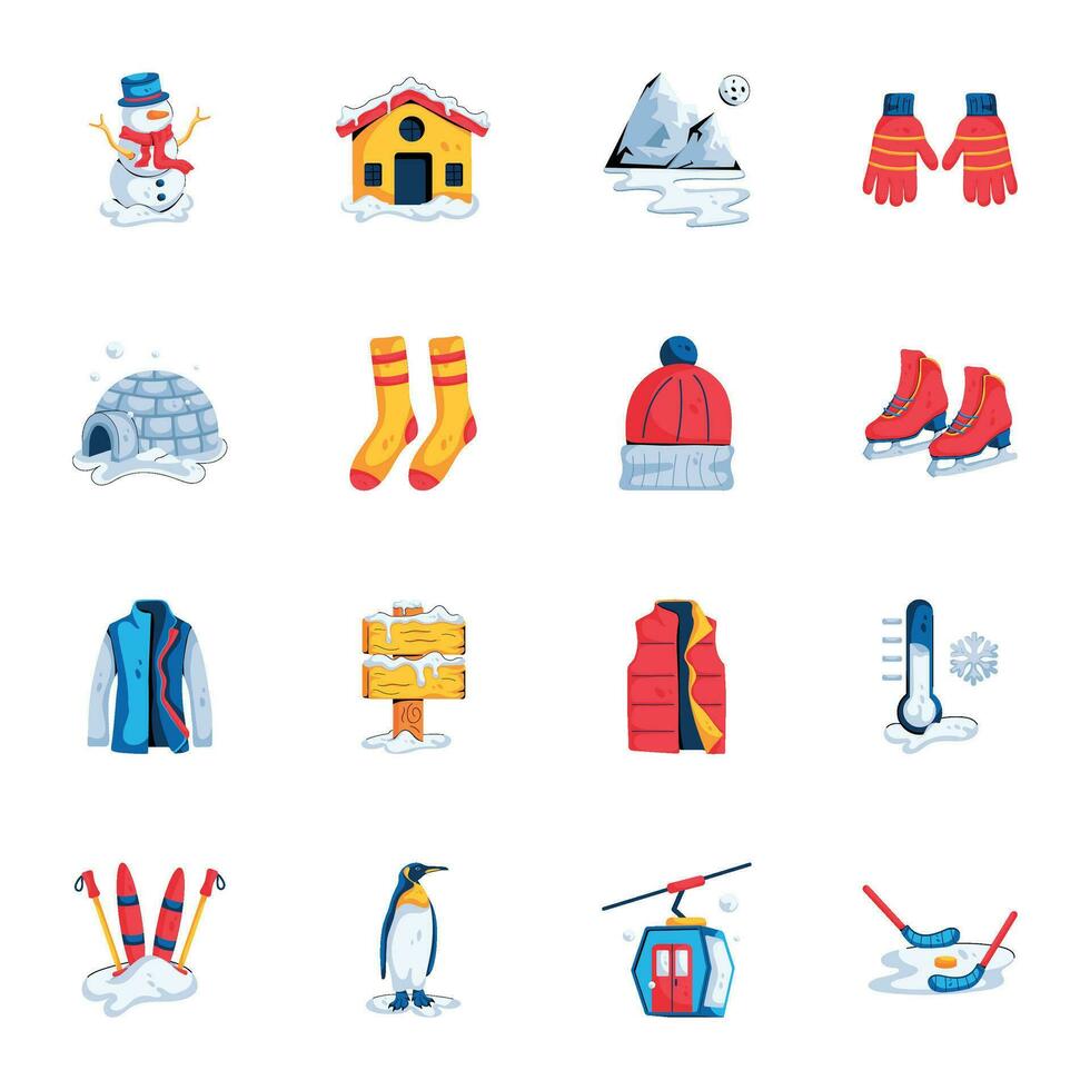 Pack of Winter Weather Flat Icons vector