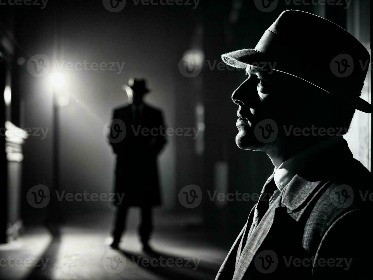 photo of serious detective man in crime scene, generative AI