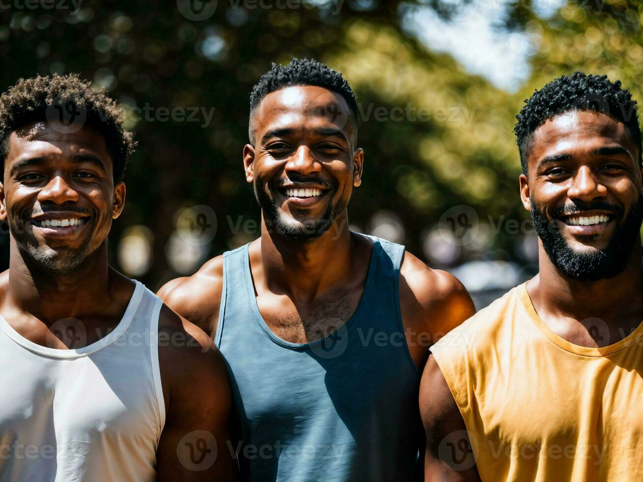 photo of group happy black strong man, generative AI