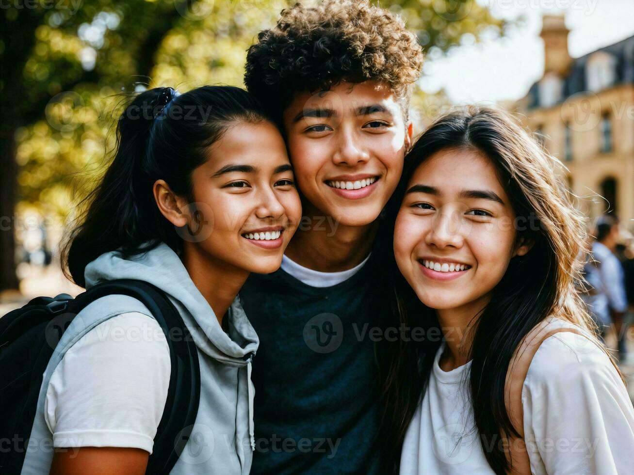 photo of group teenage freshy student at university, generative AI