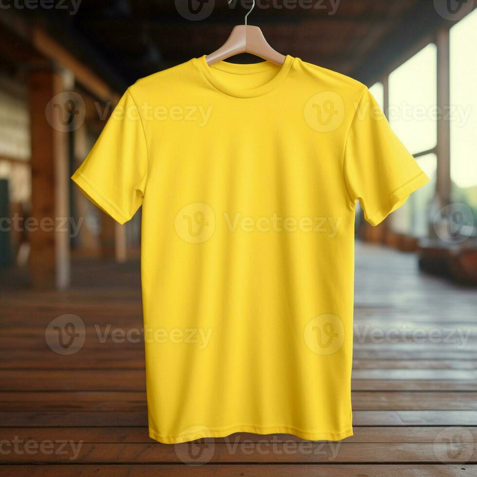 ai generativo alto calidad blanco camiseta en amarillo color, Perfecto a crear Bosquejo avance foto