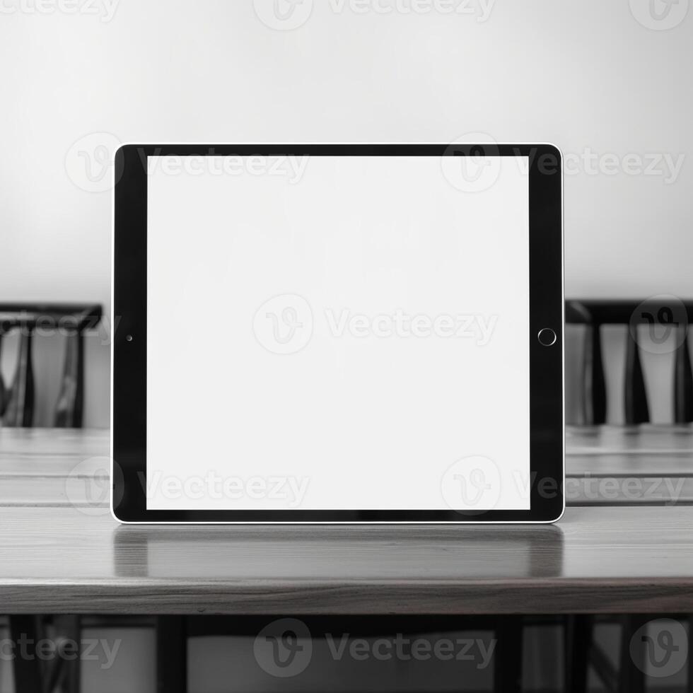 ai generativo alto calidad foto de grande tableta con blanco pantalla en el mesa, Perfecto a crear Bosquejo avance