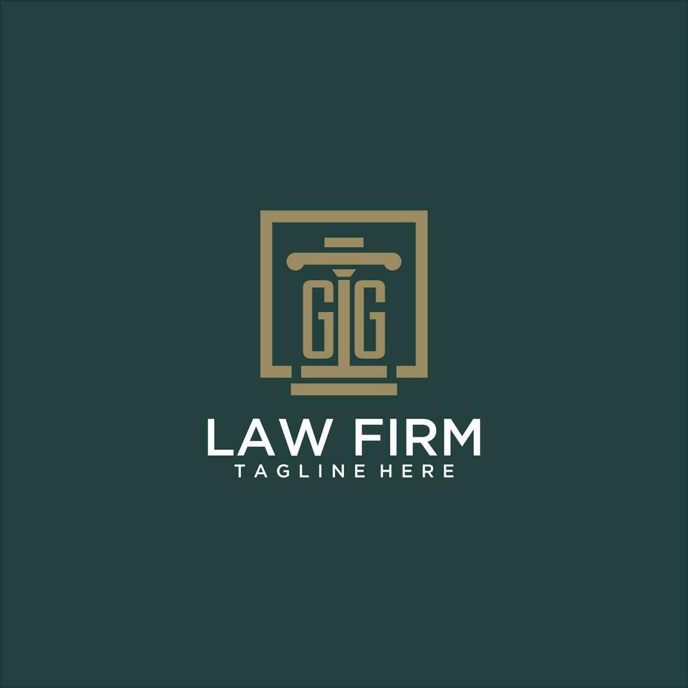 GG initial monogram logo for lawfirm with pillar design in creative square vector