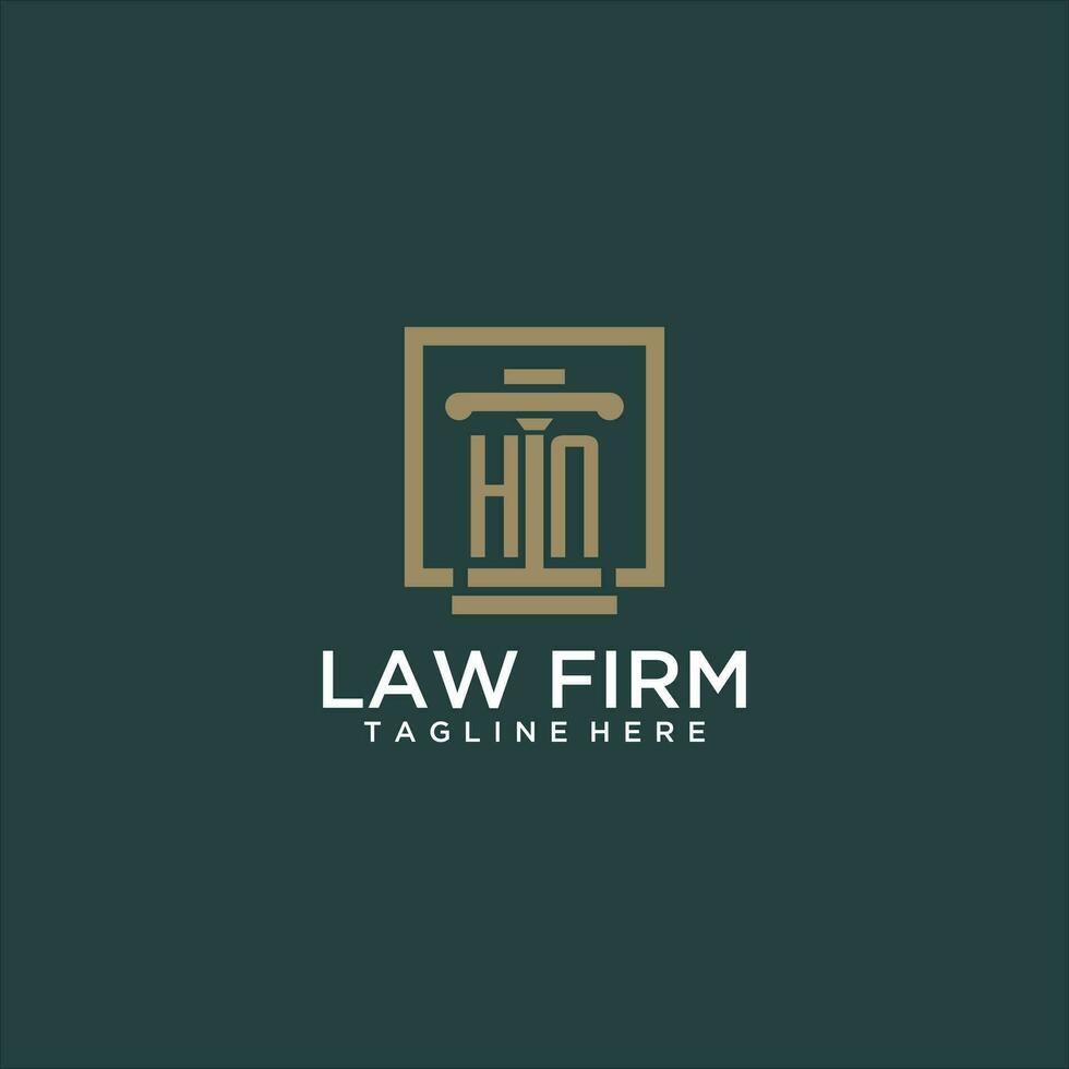 HN initial monogram logo for lawfirm with pillar design in creative square vector