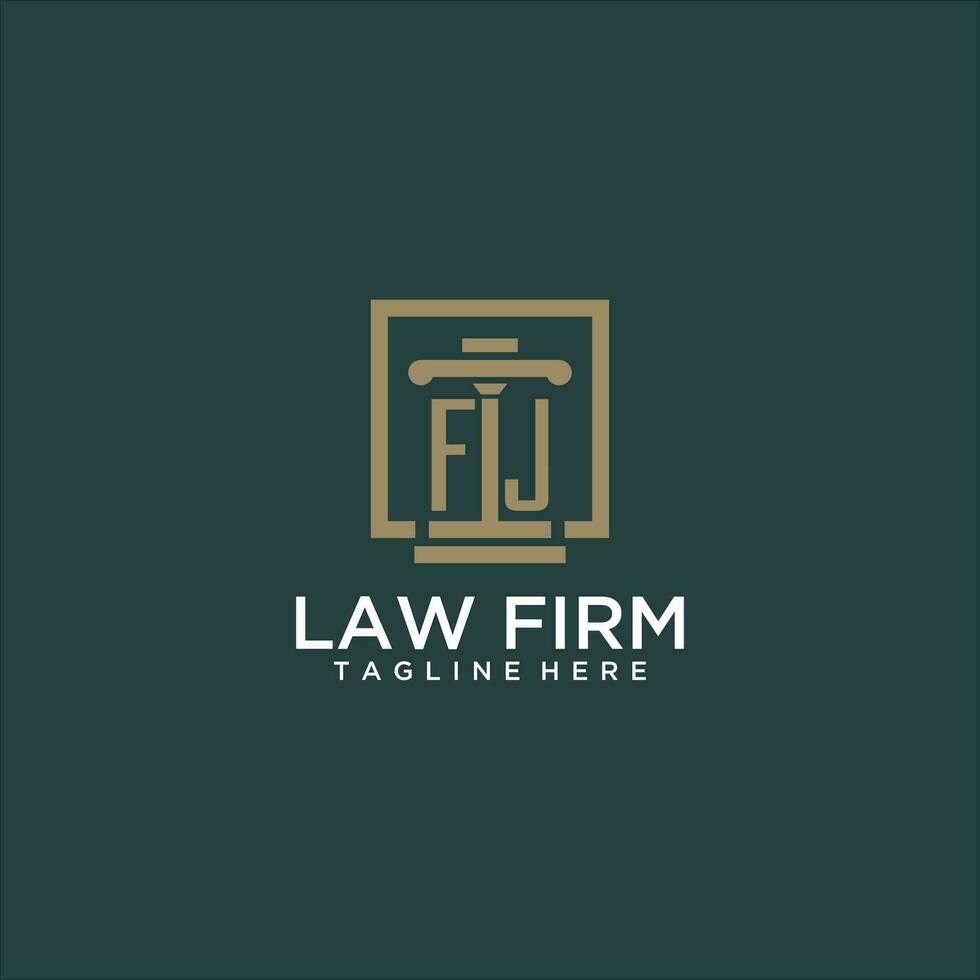FJ initial monogram logo for lawfirm with pillar design in creative square vector