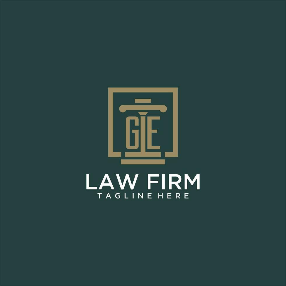 GE initial monogram logo for lawfirm with pillar design in creative square vector