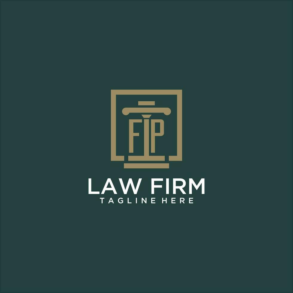 FP initial monogram logo for lawfirm with pillar design in creative square vector