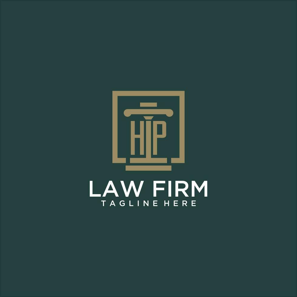 HP initial monogram logo for lawfirm with pillar design in creative square vector