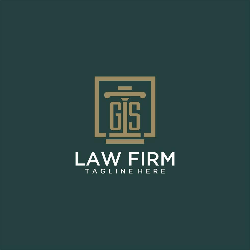 GS initial monogram logo for lawfirm with pillar design in creative square vector