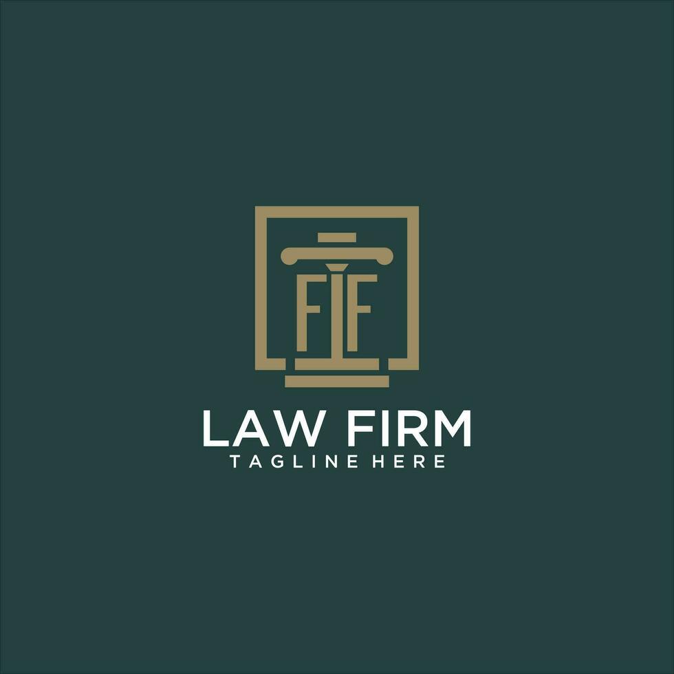 FF initial monogram logo for lawfirm with pillar design in creative square vector
