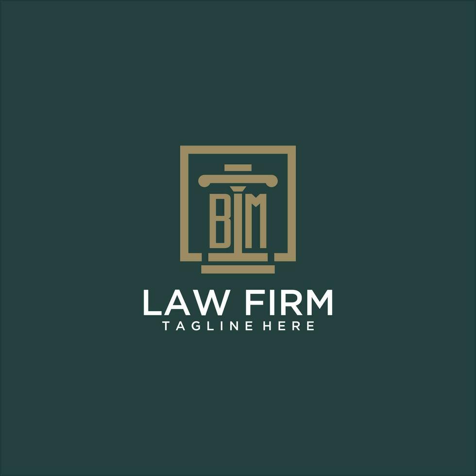 BM initial monogram logo for lawfirm with pillar design in creative square vector