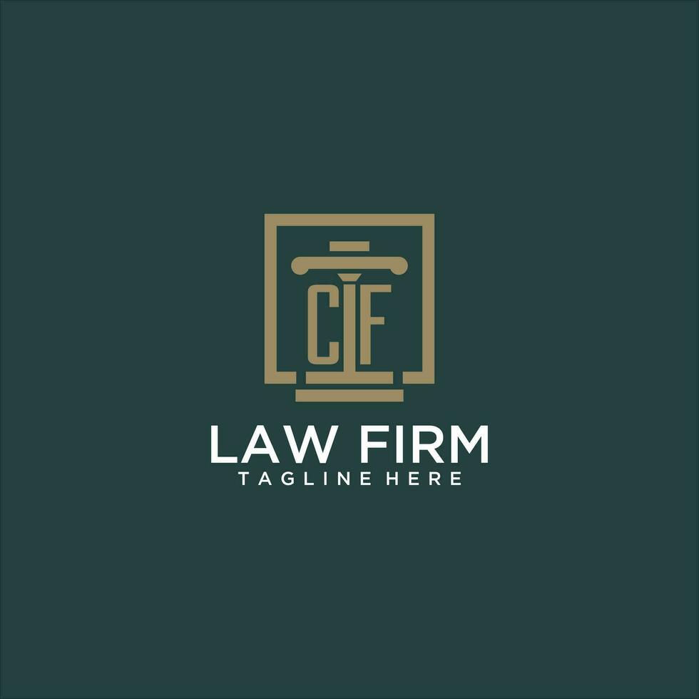 CF initial monogram logo for lawfirm with pillar design in creative square vector