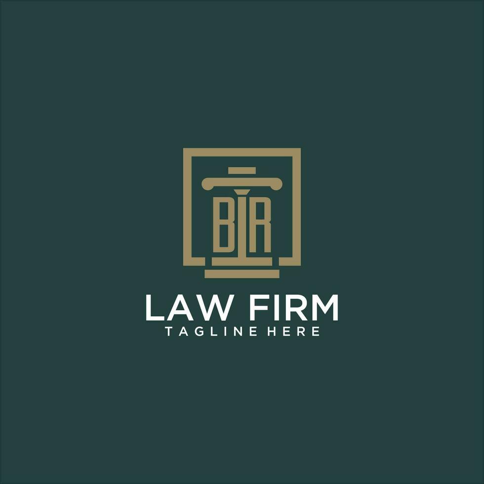 BR initial monogram logo for lawfirm with pillar design in creative square vector