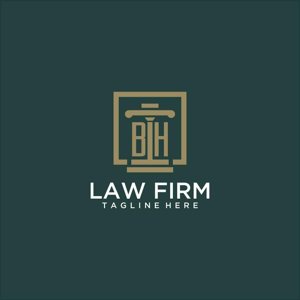 BH initial monogram logo for lawfirm with pillar design in creative square vector