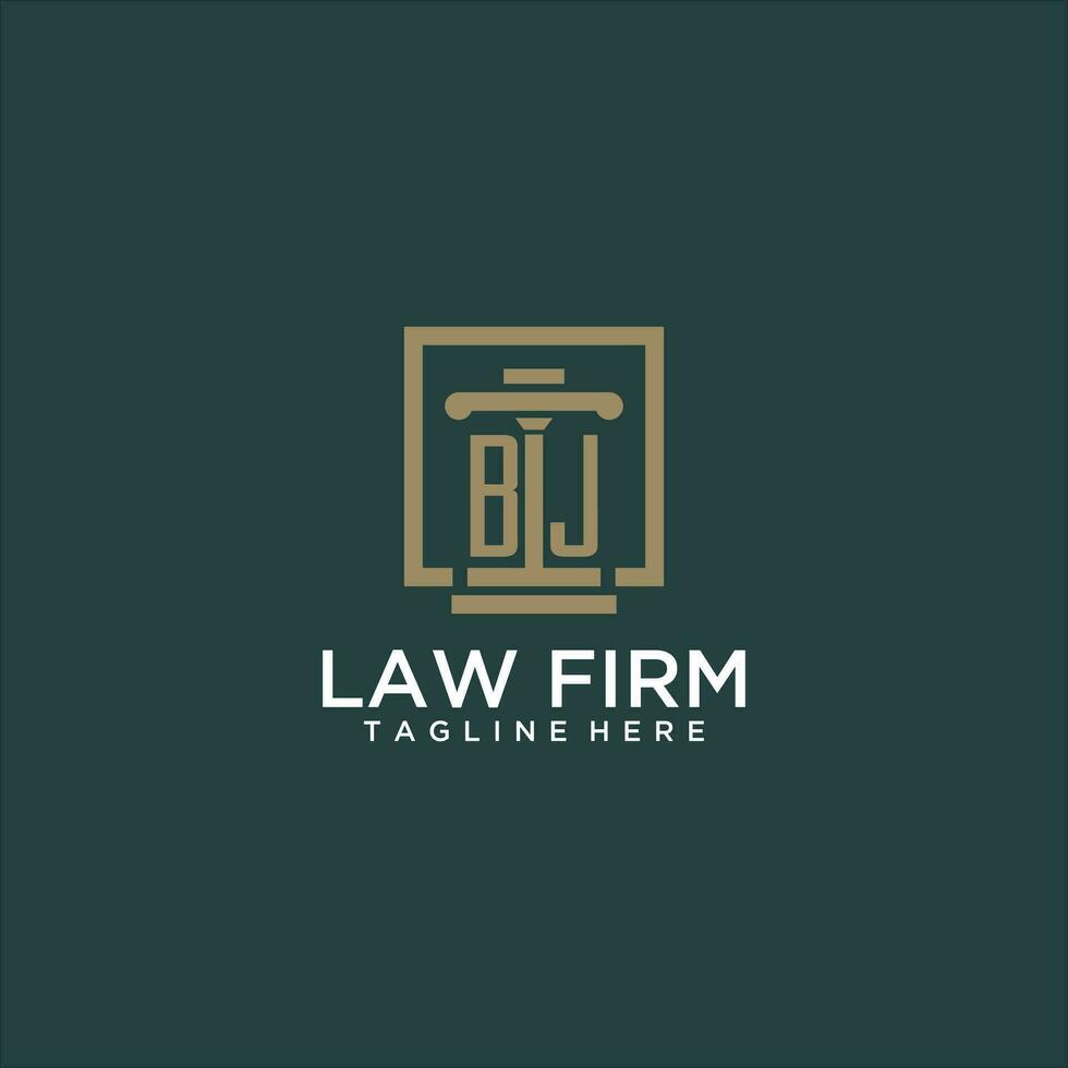 BJ initial monogram logo for lawfirm with pillar design in creative square vector