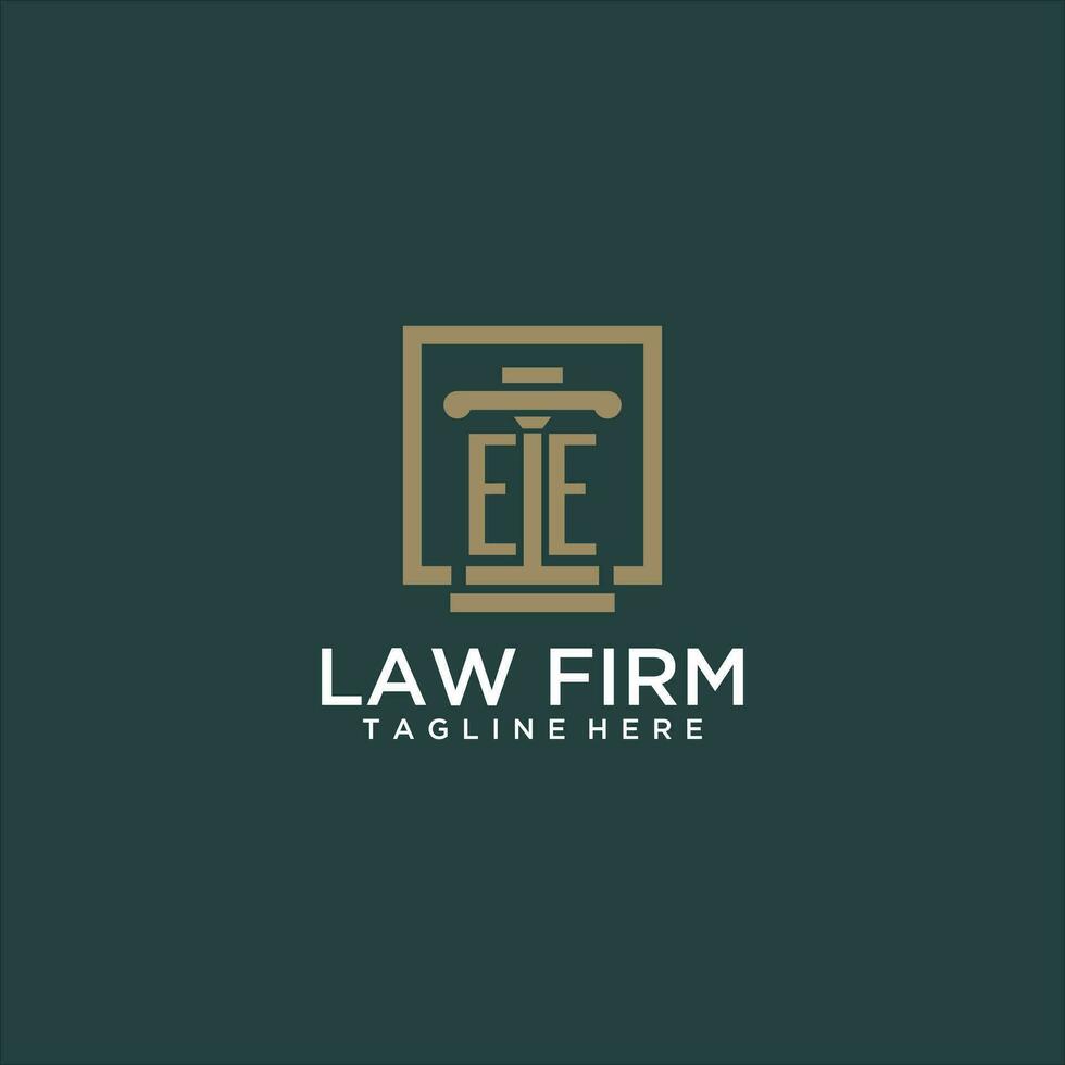 EE initial monogram logo for lawfirm with pillar design in creative square vector