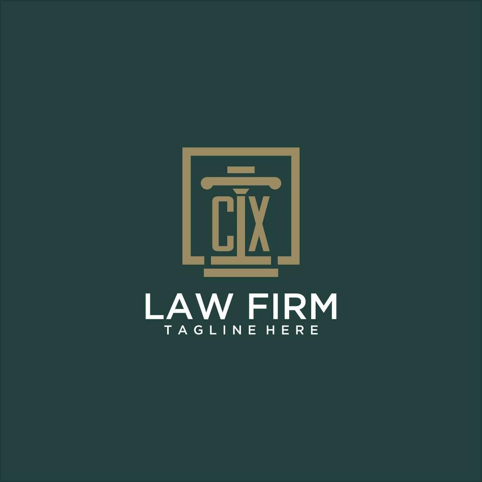 CX initial monogram logo for lawfirm with pillar design in creative square vector