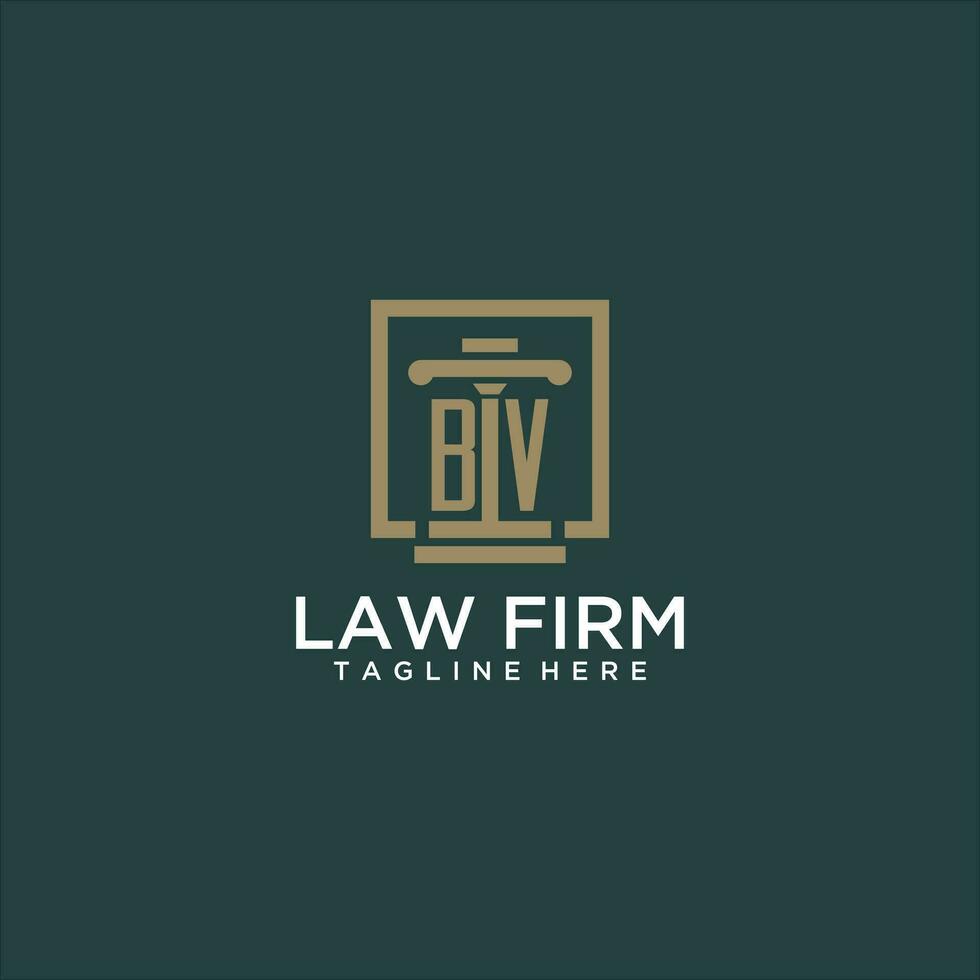 BV initial monogram logo for lawfirm with pillar design in creative square vector