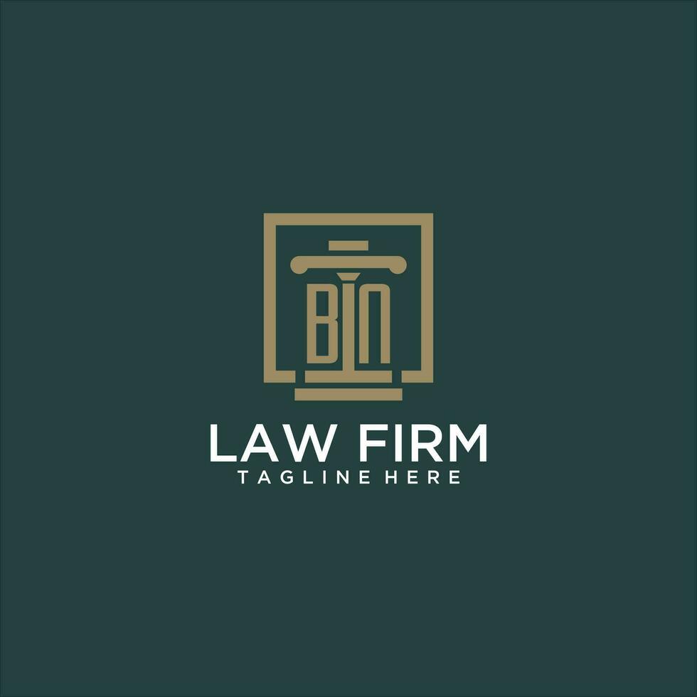 BN initial monogram logo for lawfirm with pillar design in creative square vector
