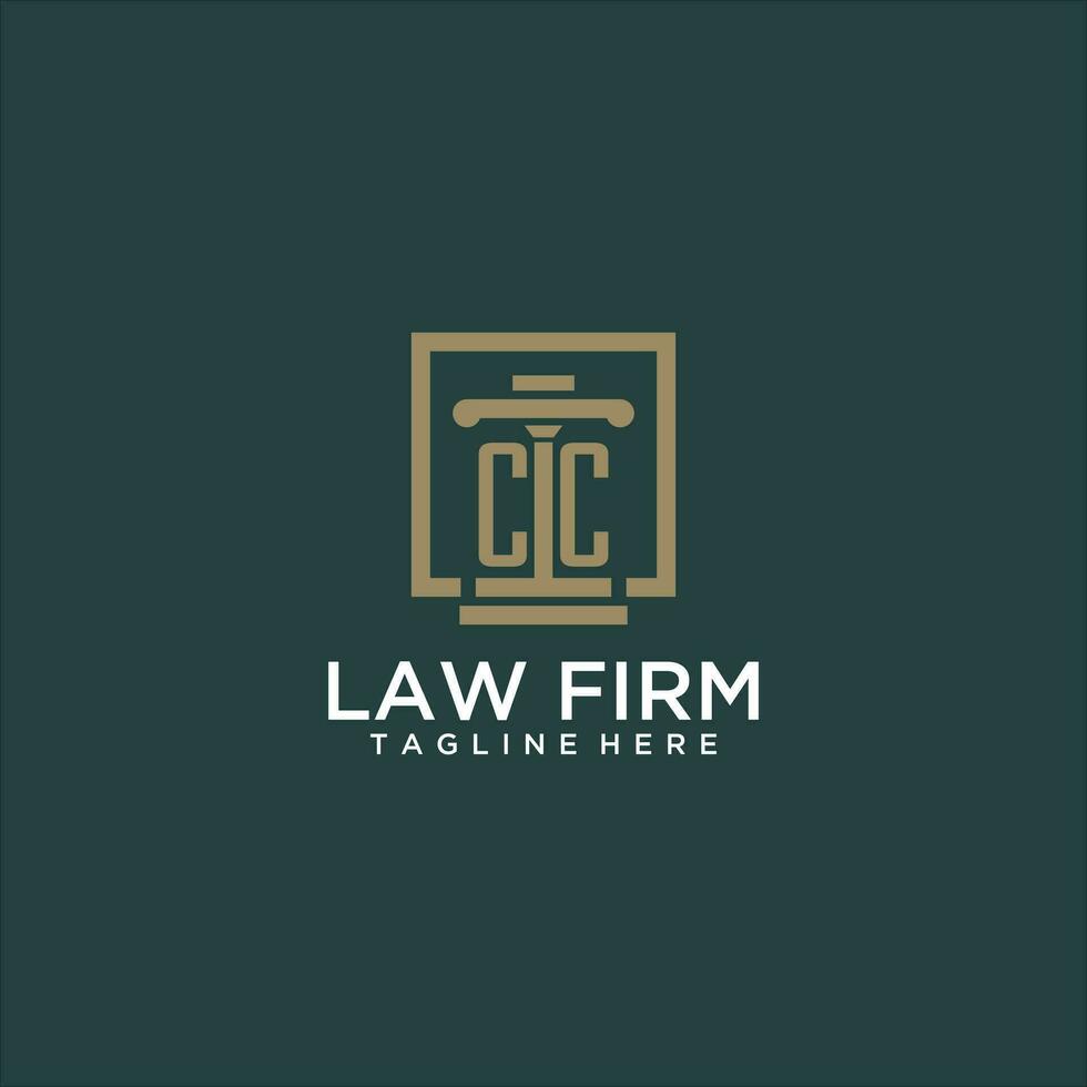 CC initial monogram logo for lawfirm with pillar design in creative square vector