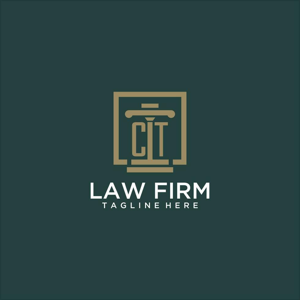 CT initial monogram logo for lawfirm with pillar design in creative square vector