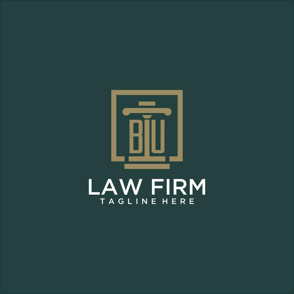 bu inicial monograma logo para bufete de abogados con pilar diseño en creativo cuadrado vector