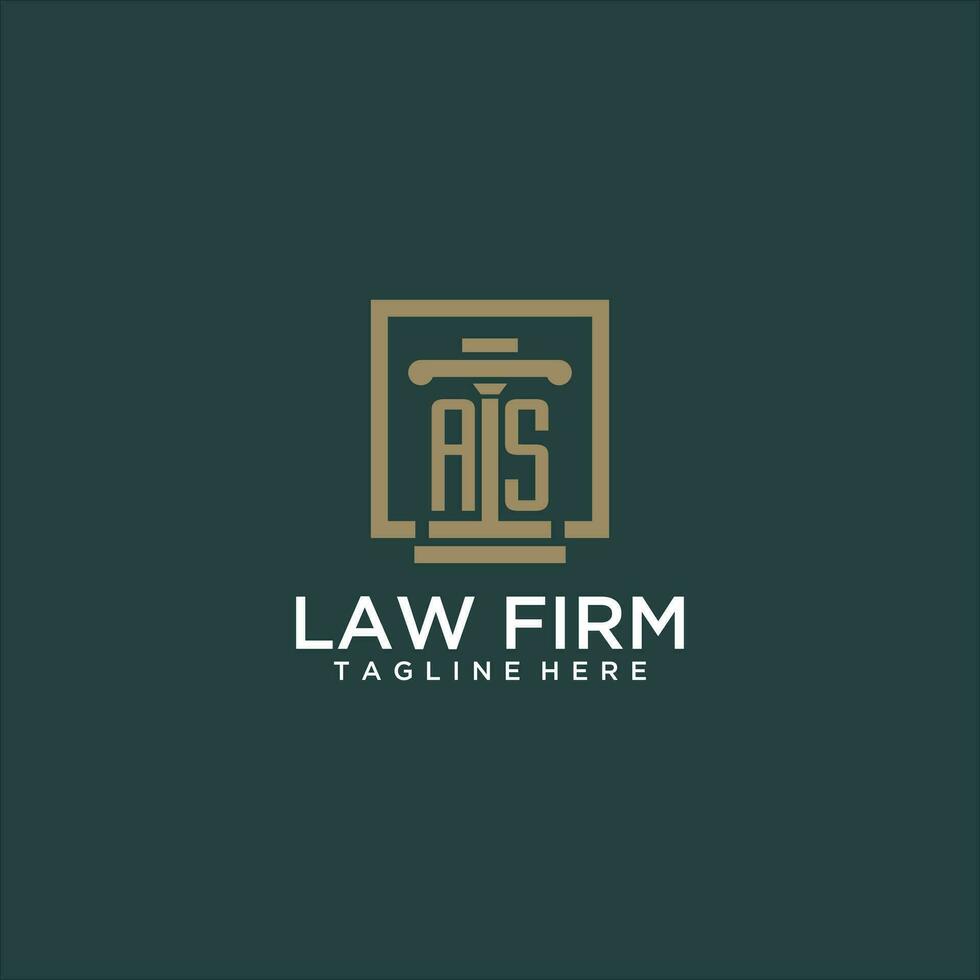 AS initial monogram logo for lawfirm with pillar design in creative square vector