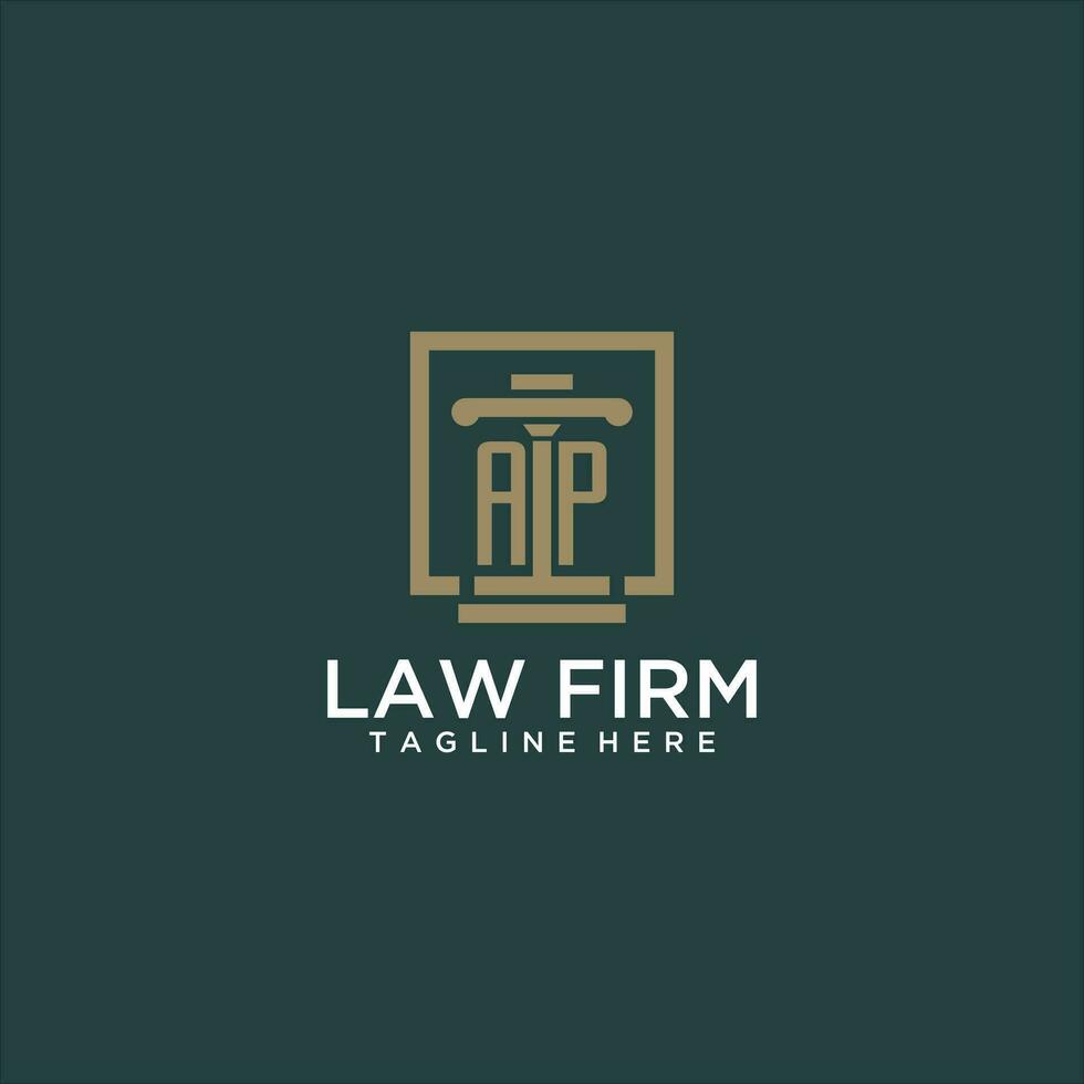 AP initial monogram logo for lawfirm with pillar design in creative square vector