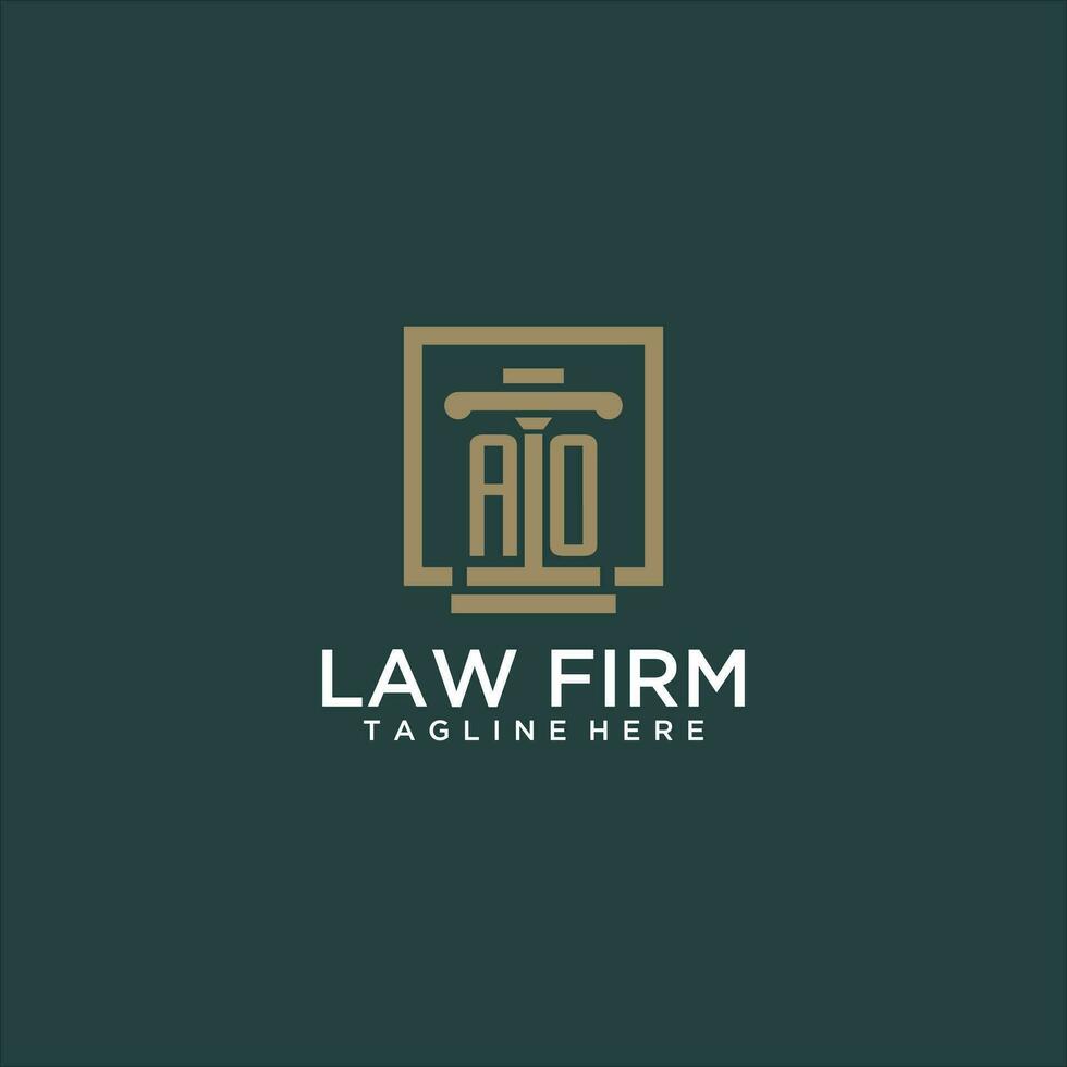 AO initial monogram logo for lawfirm with pillar design in creative square vector