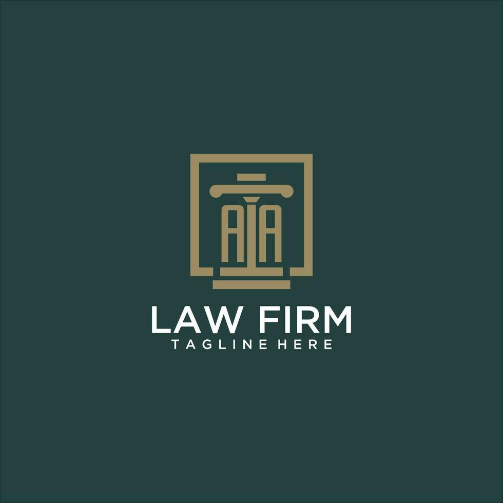 AA initial monogram logo for lawfirm with pillar design in creative square vector