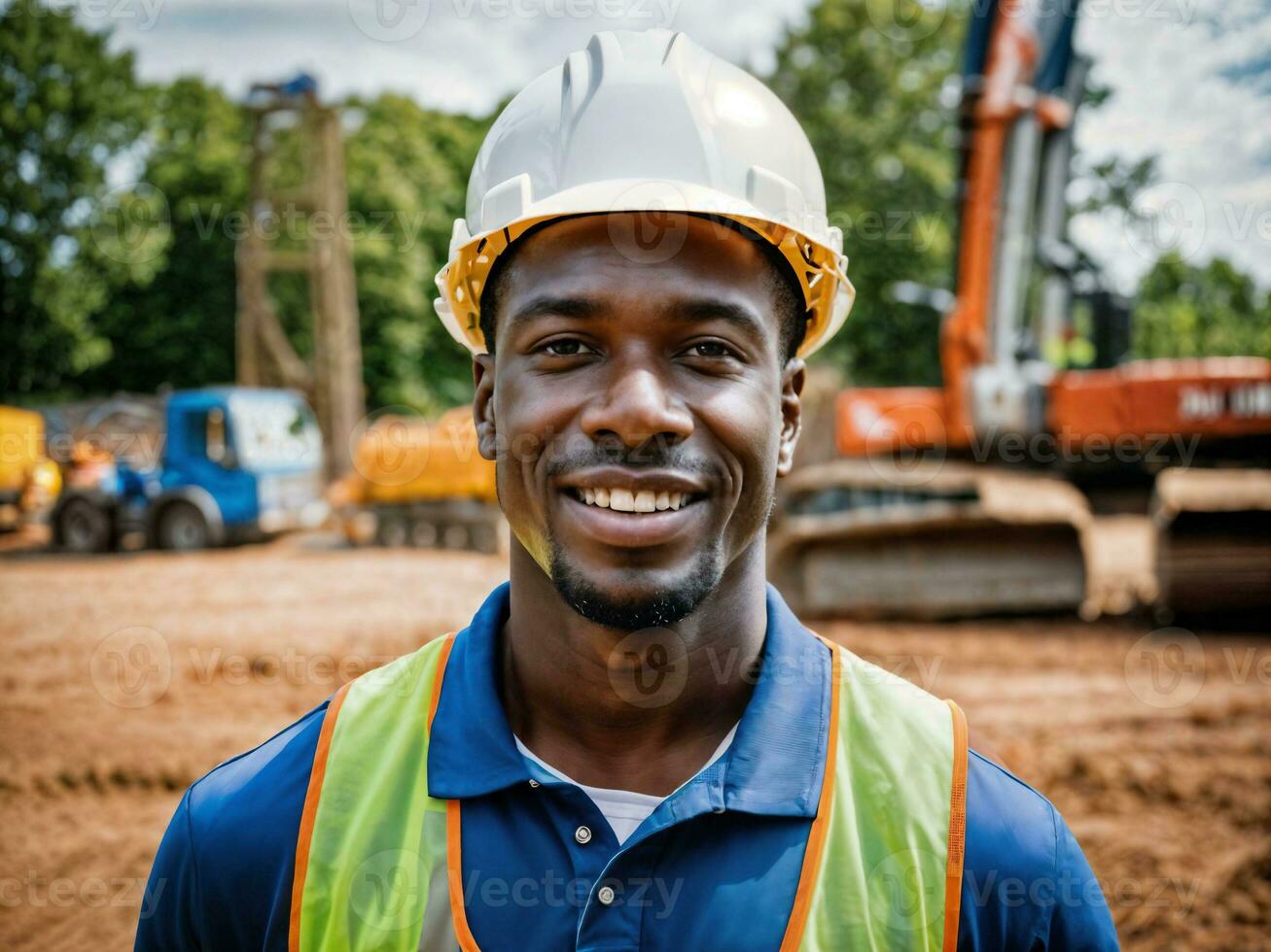 photo of african black man as a construction worker with helmet, generative AI