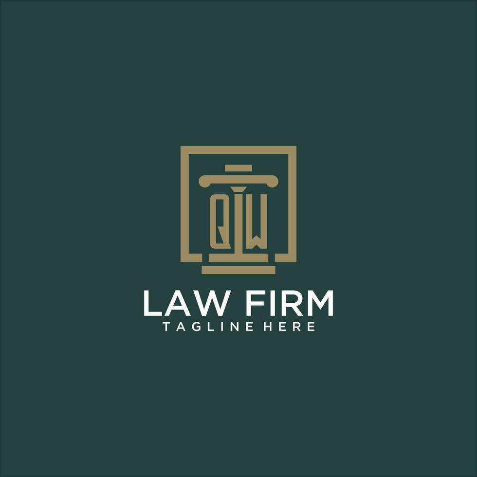 QW initial monogram logo for lawfirm with pillar design in creative square vector