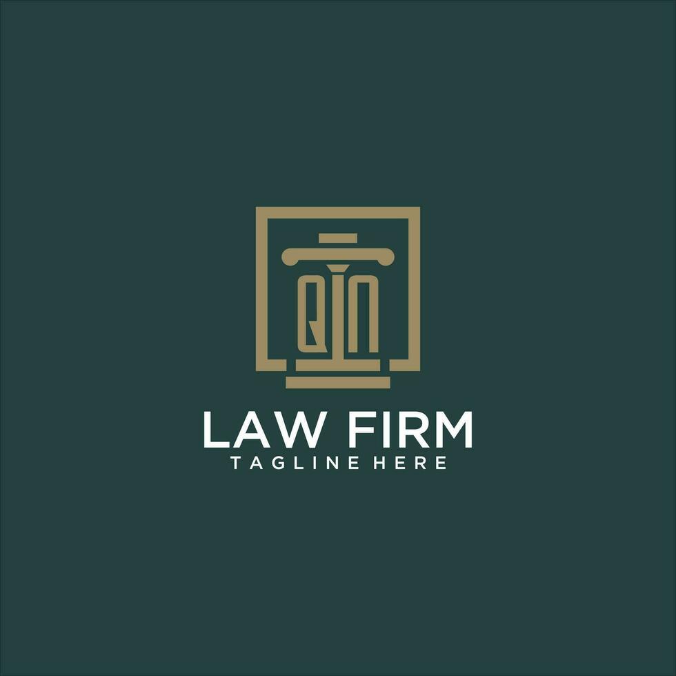 QN initial monogram logo for lawfirm with pillar design in creative square vector